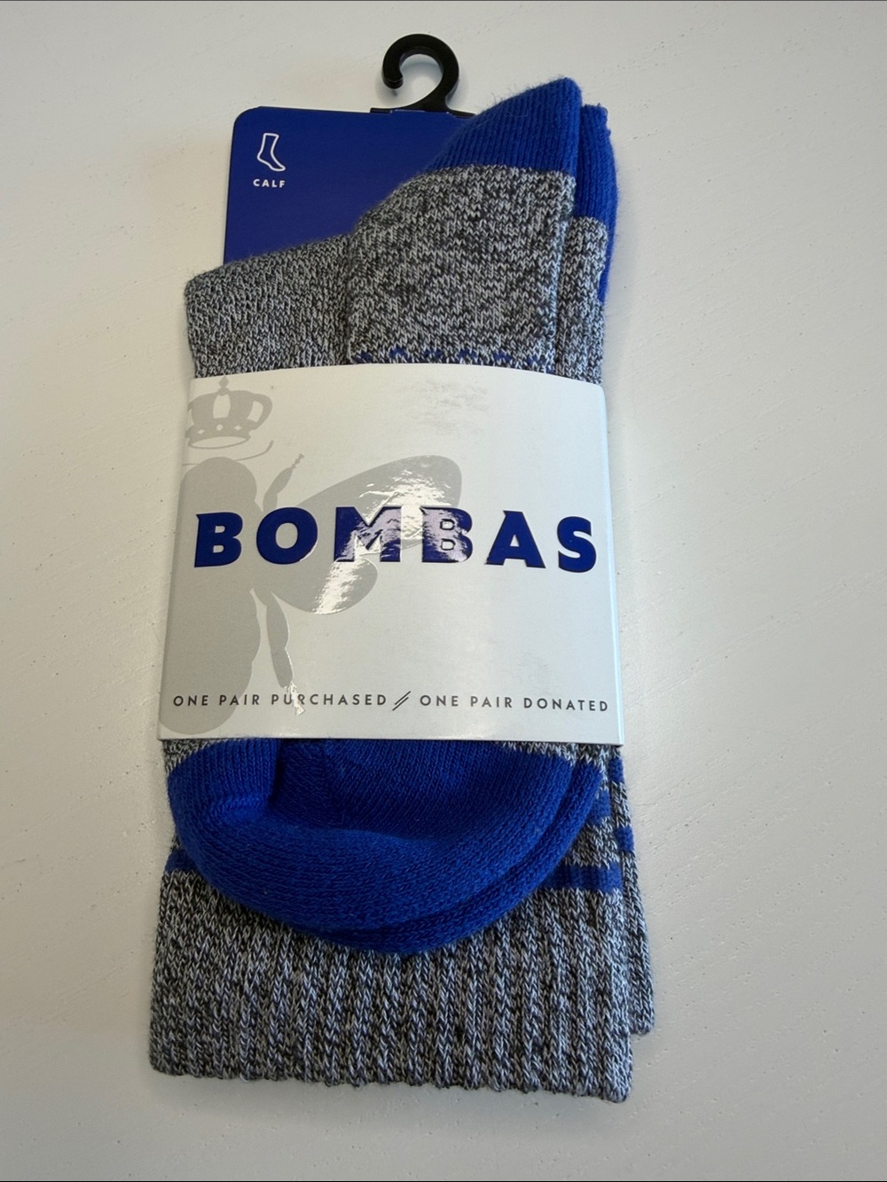 Bombas Gray Heather Calf Socks with Bright Blue Accents